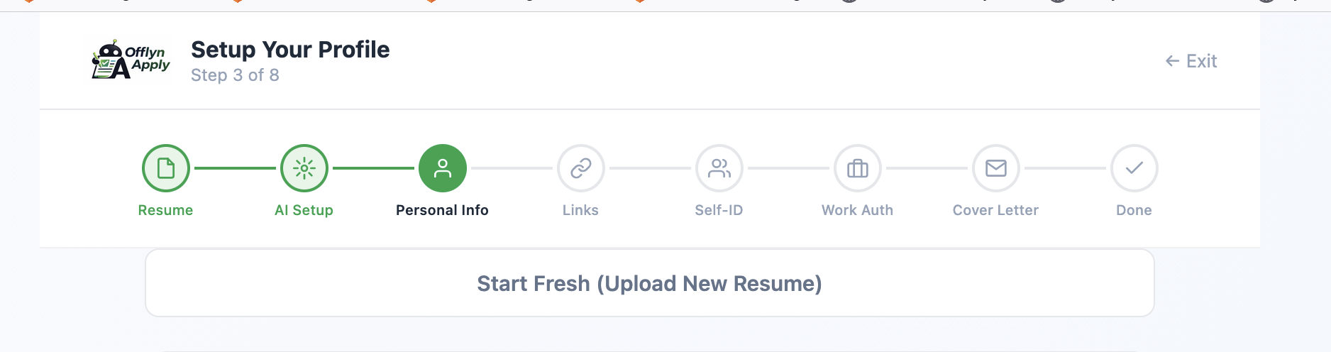 Profile setup onboarding